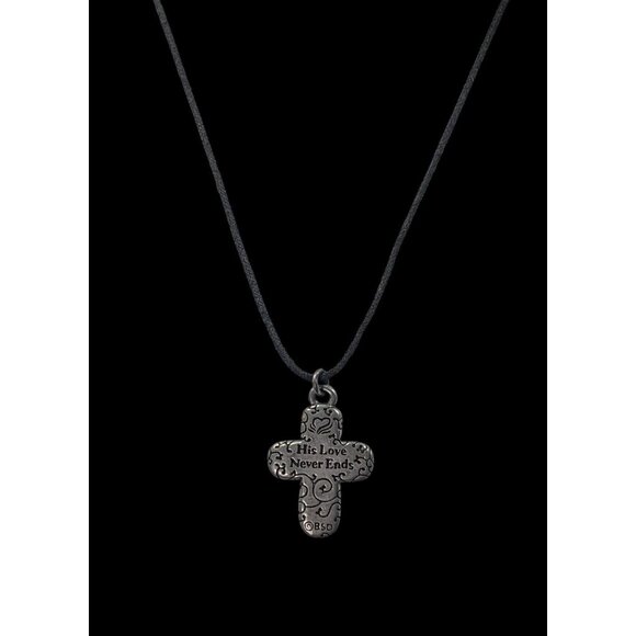 Vintage Bob Siemon Designs Art "His Love Never Ends" Cross Necklace - Picture 2 of 10